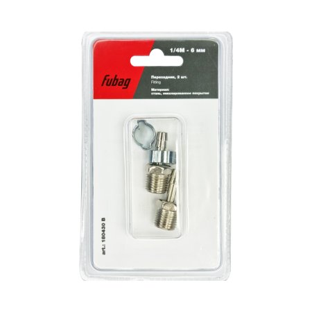 FUBAG Переходник 1/4 дюйма M на елочку 6мм с обжимным кольцом 9Х11мм, блистер 2шт