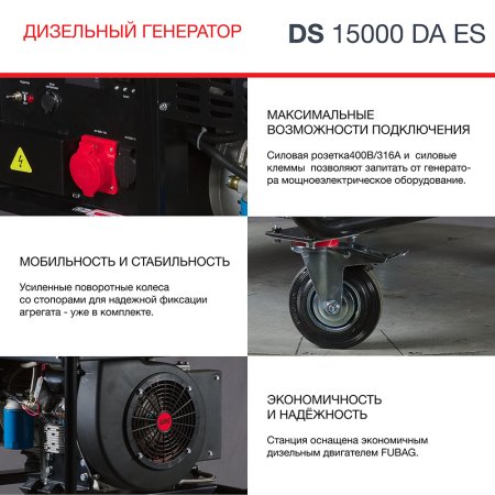 Дизельный генератор (трехфазный) FUBAG DS 15000 DA ES с электростартером и коннектором автоматики в Астрахани фото